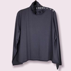 Soft Surroundings Purple High Turtle Neck Flower Button Blouse 3X